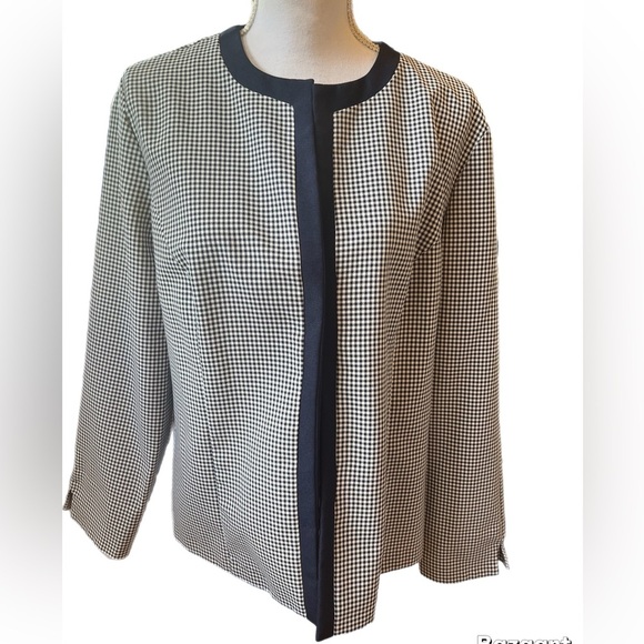 BEA Classics Women’s Navy/White Long Sleeve Blazer Checkered Size 14 Open Front - Picture 1 of 4